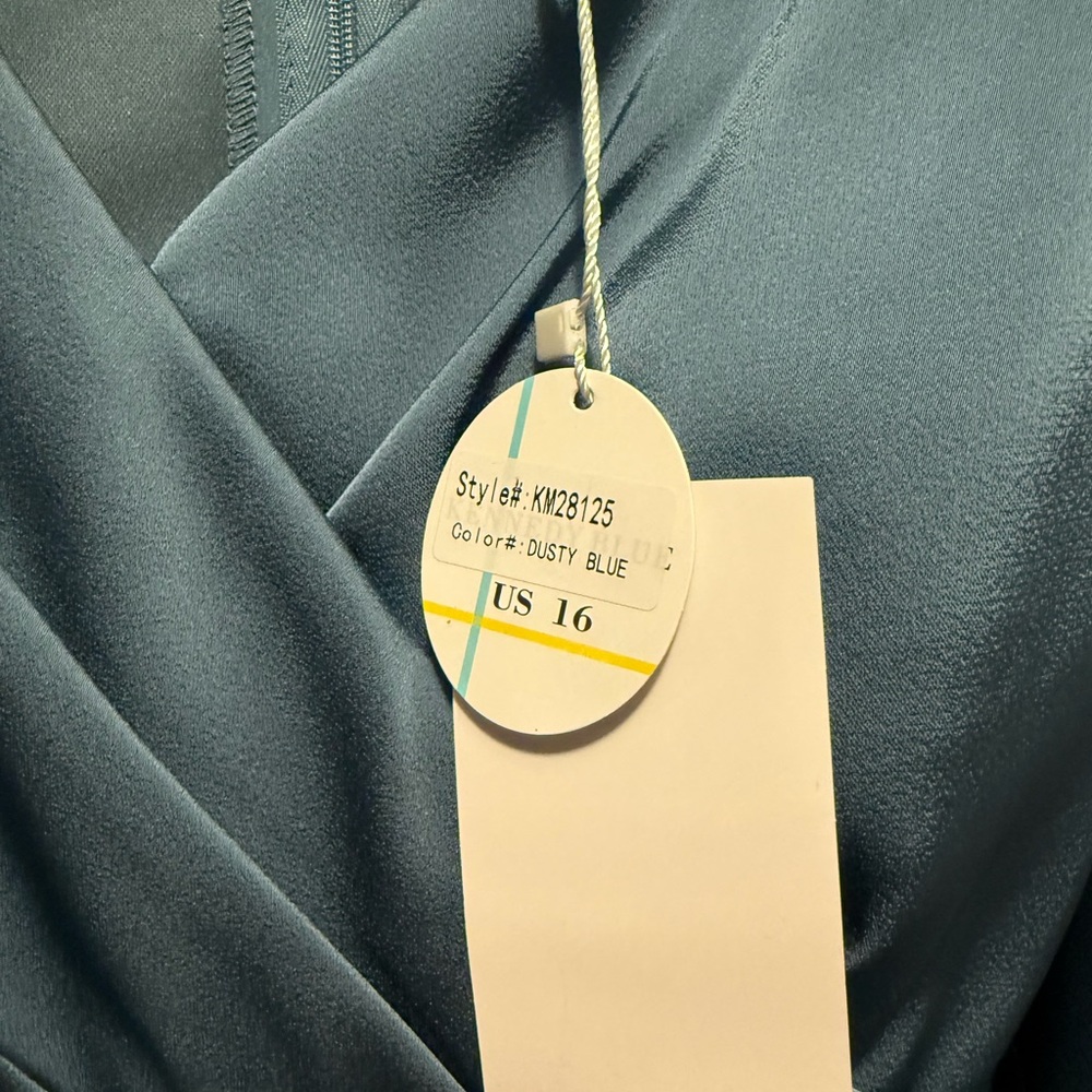 Kennedy Blue Tate Maternity Elegant Dusty Blue Satin Wrap Maxi Dress - Picture 3 of 4